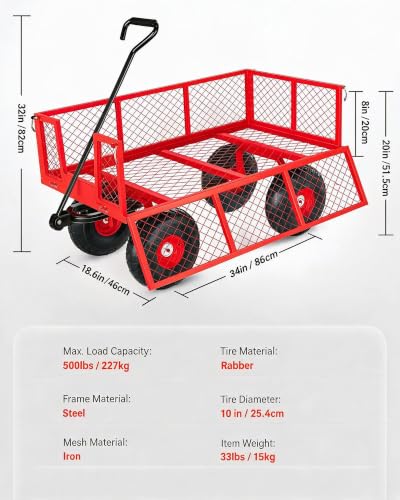 3-in-1 Heavy-Duty Steel Garden Cart Wagon,500 LBS Capacity