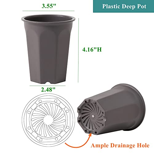 17 PCS 3.55" Plastic Deep Nursery and Seedling Pots, Round Transplant Seed Starter Planter,Gray Color - color: Gray, size: 3.55 inch