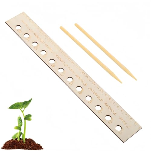 Spacer Tool Seeder Planting Ruler, Precision Seed Spacer & Ruler with Holes and Plant Dibber, for Vegetable, Garden, Yard, Wooden with Holes