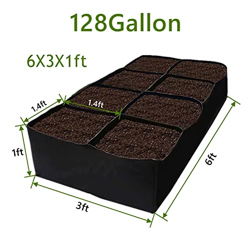 Niurui Fabric Raised Garden Bed 128 Gallon 8 Holes Rectangle 400G Thick Nonwoven Gardening Grow Bags Planting Container for Growing Herbs, Flowers and Vegetables,Black 6x3x1ft - size: 128 Gallon