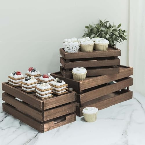 Efavormart Set of 3 Brown Rustic Wooden Nesting Crates with Built-in Handles, Decorative Farmhouse Storage Boxes and Display Containers for Wedding Decor and Storage - color: Dark Brown(set)