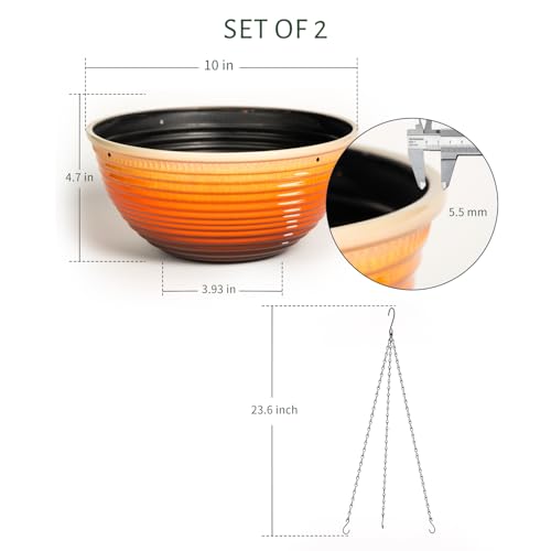 2 Pack 10 Inch Glazed Hanging Planters for Indoor Outdoor Plants, Orange - color: Orange, size: 10inch