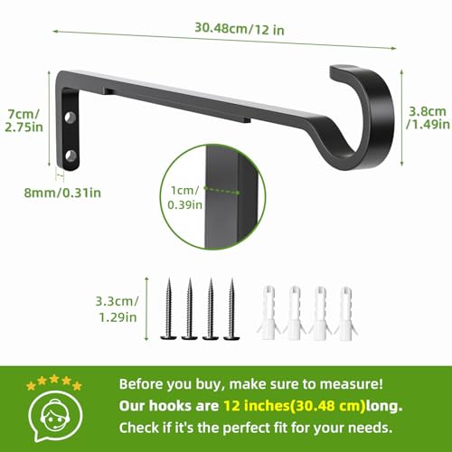 12 Inch Plant Hooks for Wall,Plant Hangers Outdoor/Indoor,Hold 35lb, 2 Pack - color: Black, size: 12 Inch