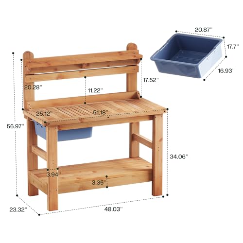 Jocisland Outdoor Solid Wood Potting Bench with Large Tabletop, Sink&Shelf