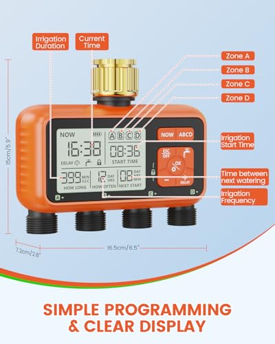 Sprinkler Timer 4 Zone with Brass Inlet Water Timer for Garden - size: 4 Outlet