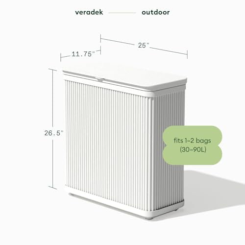 Veradek Tambour Waste Bin - Outdoor Trash Can with Dual Bag System - color: White, size: 25" L x 11.75" W x 26.5" H - 2 Pack