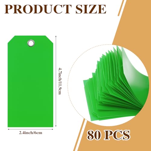 80 Pcs Plastic Tags with Wire for Labeling, Waterproof Blank Shipping & Price Tags Bulk with Metal Eyelet and String, 4.7"x2.4" for Home Office Warehouse Farm Garden Luggage (Green) - color: Green
