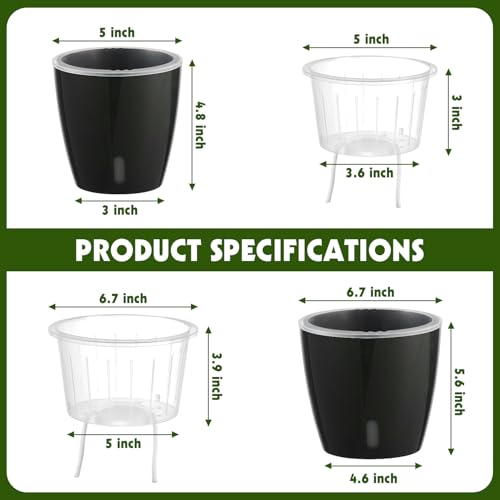 Self-Watering Pots for Indoor Plants, 8-Pack Self Watering Planter with Drainage Holes, Small African Violet Pots with Water Indicator, 5-Pack 5''/3-Pack 6.7'' Orchid Pot, Black - color: Black/8 Pack, size: 5" and 6.7"