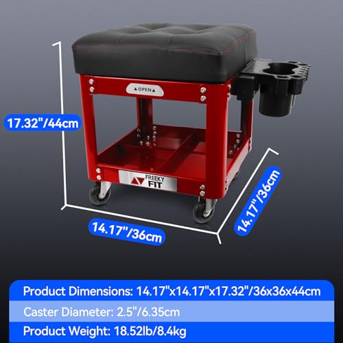 Rolling Creeper Garage Shop Seat for Men, Padded Mechanics Stool with Tool Tray Storage for Garage, Rolling Workshop Stool with Wheels, Auto Creeper Seat, 330 LBS Capacity, Heavy Duty, Red - color: Red