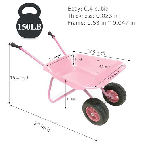 Pink Wheelbarrow for Girl Metal Wheelbarrow Set with 12 PCS Tool(Pink Set) - color: Pink Set