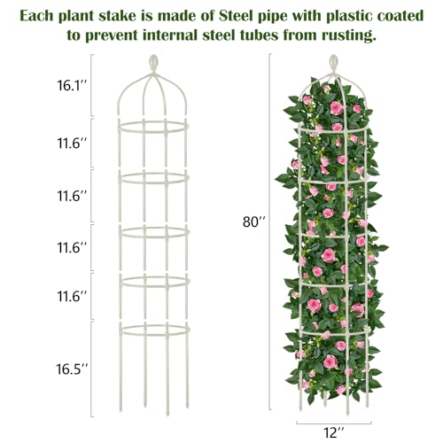 Garden Obelisk Trellis for Climbing Plants Outdoor 6.7 Ft Rose Bush Round Trellis for Pots Rustproof Metal Pipe with Plastic Coated Plant Flower Trellises for Clematis Vine Jasmine Support - color: White, size: 6.7 Ft(1 Pcs)