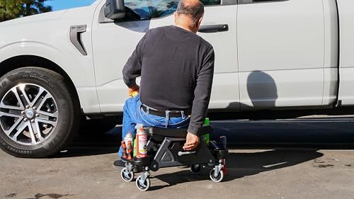 Powerbuilt Heavy-Duty Utility Rolling Seat Upgraded with Padding, Sturdy Locked in Trays, Premium Wheels for Garage Work - Grey 642924ECE - size: Foam Cushion