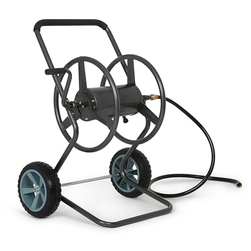 Backyard Expressions 2‑Wheel Garden Hose Reel Cart, Portable Hand‑Crank Hose Reel, Rust‑Resistant Hammertone Gray Finish, Brass Connectors - style: 2026 2 Wheel