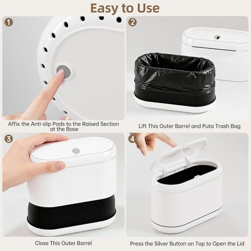 PAVSTINE Mini Trash Can for Desk with 5 Rolls Trash Bags, White Full-Lid - color: White Full-Lid