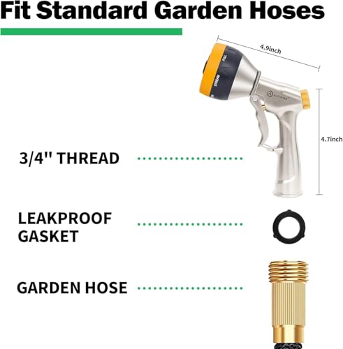 AUTOMAN Garden Nozzle Sprayer, 2 Pack High Pressure Spray Nozzle, 100% Metal Water Hose Nozzle, 7 Patterns Watering Nozzle, Heavy Duty Sprayer Garden Nozzle for Watering Plants & Lawns, Washing Cars - color: Metal