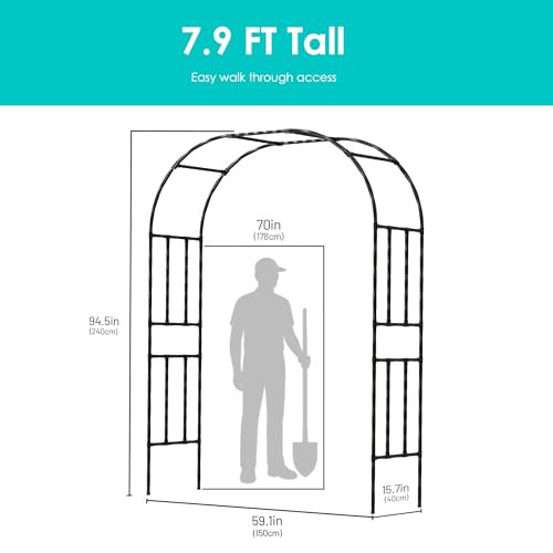 Twira Garden Arch Trellis, 7.9FT(240cm) Metal Garden Arbor Trellis for Climbing Plants Outdoor, Large Wedding Arch for Ceremony, Black Archway Trellises Decoration for Lawn, Patio, Backyard - color: 59.1 inch Length - Black, size: Full Arch