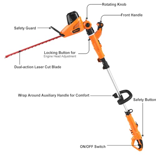 GARCARE 2 in 1 Hedge Trimmer Corded Pole Hedge Trimmer 450mm Blade Length - size: 2-in-1 Hedge Trimmer