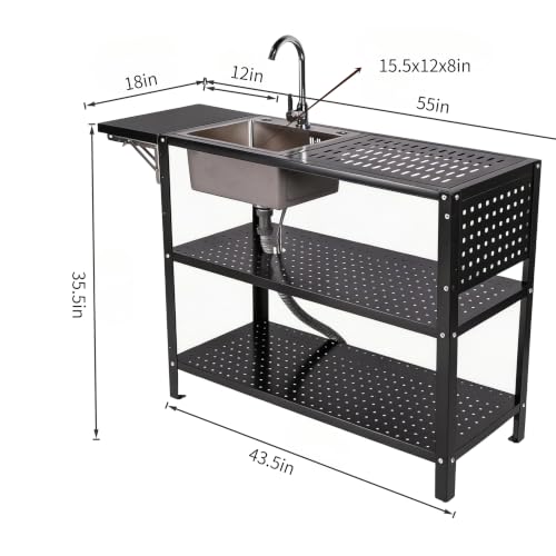 Outdoor stainless steel sink operating table with folding side table