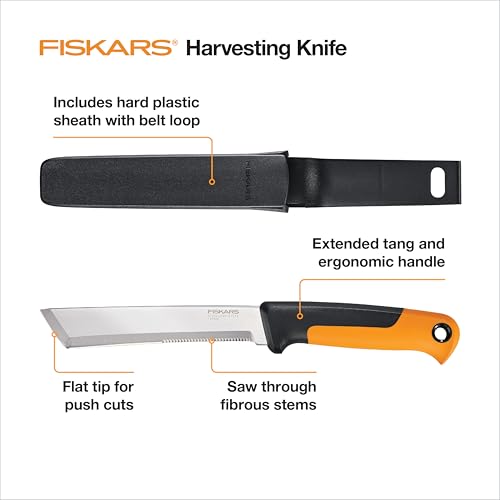 Fiskars Harvesting Knife w/ Sheath, Serrated Edge Vegetable Garden Tool - style: Harvesting Knife