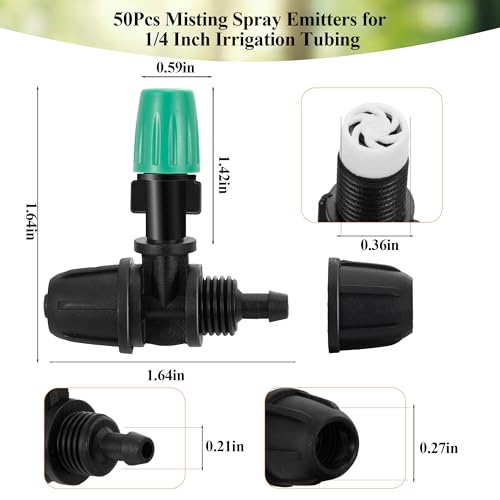 50Pcs Micro Misting Spray Emitters for 1/4 Inch Irrigation Tubing - color: Tee Spray