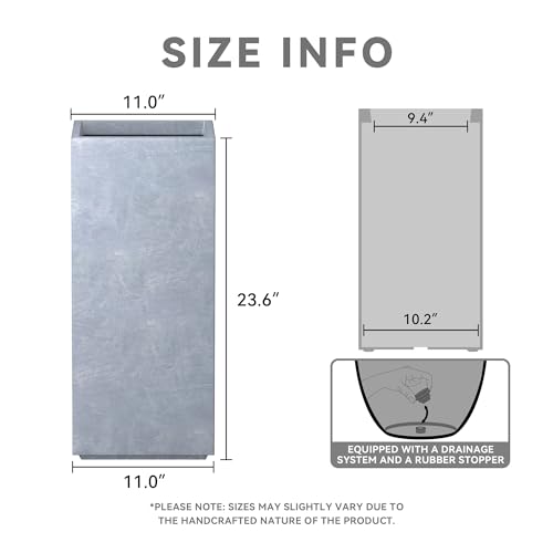 Kante Accent Column Square Blue Gray Concrete Planter 23.6" H, Outdoor - color: Slate Gray, size: 23.6" H