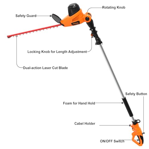 GARCARE Electric Hedge Trimmer Corded with Extension Pole 18 Inch Blade - size: Pole Hedge Trimmer