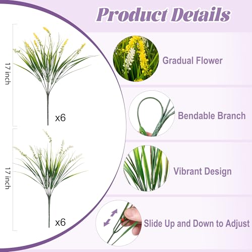 Ammyoo Artificial Plants Fake Monkey Grass for Outdoor Porch Decorations - color: Yellow White, size: 12 Pcs