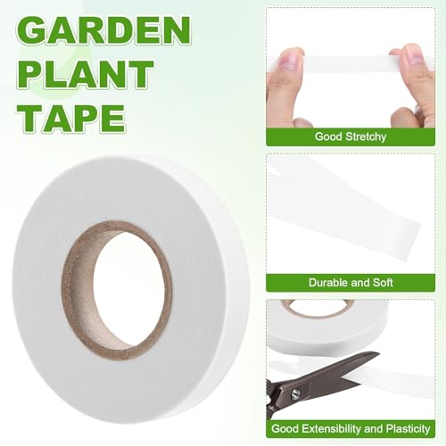 M METERXITY 4-Roll Stretchable Garden Tie Tape 2/5 Inch x 82 Feet PVC Reusable Stretch Plant Tree Tape for Indoor Outdoor Patio Plant/Tree/Vegetables/Branches/Flowers White - color: White