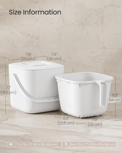 SONGMICS Compost Bin for Kitchen Counter, Plastic, 1.8-Gallon (7 L) - color: White, size: 1.8 gallons (7L)