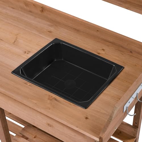 Yaheetech Potting Bench with Sink & Drawer, Outdoor Gardening Table, Brown - color: Brown