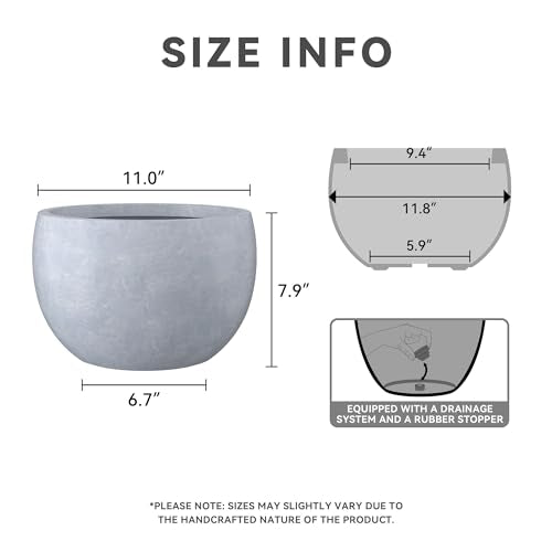 Kante Small Round Bowl Blue Gray Concrete Planter 11.8" Dia, Outdoor - color: Gray, size: 11.8" d