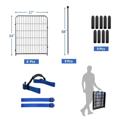ADAVIN Tall Garden Fence Animal Barrier, 54 in(H) Dog Fence Outdoor for Yard, 8 Panels Total 17.7 Ft(L) Dog Fencing,Temporary Fences for Medium/Large Pets,Garden Fencing for Dogs (No Gate) - size: 8panels-54in(H)x17.7ft(L) no door