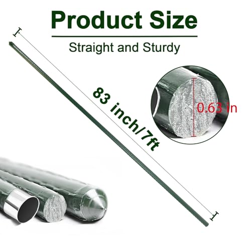 Garden Stakes 7ft, Metal Plant Stakes 7 Feet for Gardening and Farm, 84" Plastic Coated Plant Support for Tomato, Cucumber, Bean, Flower, Potted and More Climbing Plants - size: 7ft, pack of 10