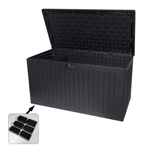 230 Gallon Resin Outdoor Deck Box, Lockable Large Patio Storage Bin, Black - color: Black