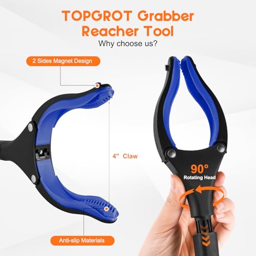 32” Grabber Reacher Tool, 2-Pack Foldable Reacher Grabber Pickup Tool with 90° Rotating Jaw & Magnets, Trash Picker Upper Grabber, Lightweight Grabbers for Seniors Heavy Duty - size: 32"