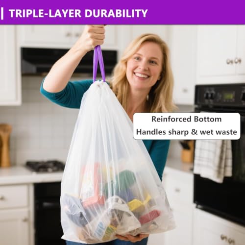 13 Gallon Tall Kitchen Trash Bags Drawstring 120CT Lavender Scented Strong - size: 1 Count (Pack of 120)