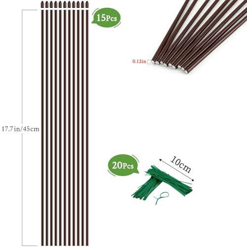 15Pcs Orchid Stakes,SupKing 17.7 Inch Plant Support Sticks Invisible Bendable Green Pole Rods for Small Indoor Outdoor Potted Plants Comes 20Pcs Ties-Brown - color: Brown