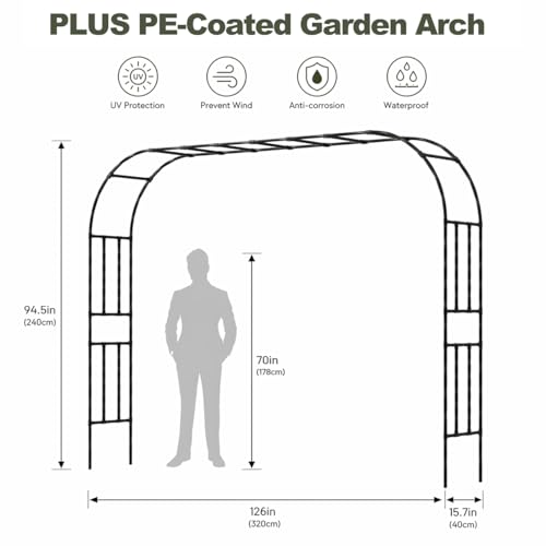 Garden Arch, 126''x94.5'' Arbor Trellis, Trellis for Climbing Plants Outdoor, Garden Arch Arbor for Flower, Climbing Vine Vegetable, Fruit and Lawn(Black) - color: 126'' L/Black, size: Double-Sided/95'' H