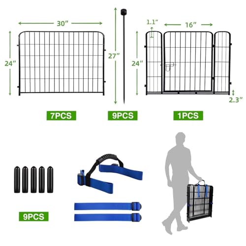 ADAVIN Garden Fence with Low Threshold Gate, 24in 8 Panels Dog Fencing - size: 24in(H)×20ft(L) 8 panels-New