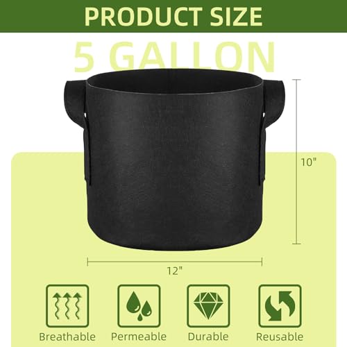 24 Pack 5 Gallon Grow Bags, Heavy Duty Thickened Aeration Fabric Pots with Handles for Vegetable/Flower/Plant - size: 5 Gallon