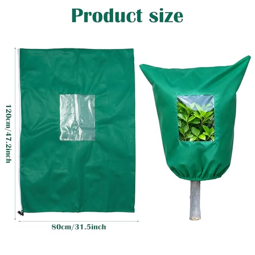 Plant Covers Freeze Protection - 4 Pack Winter Frost Tree Plant Shrub Cloth with Zipper Drawstring Transparent Pane, Frosts Blanket Wrap Bags for Outdoor Cold Weather (Green, 47''×31'')