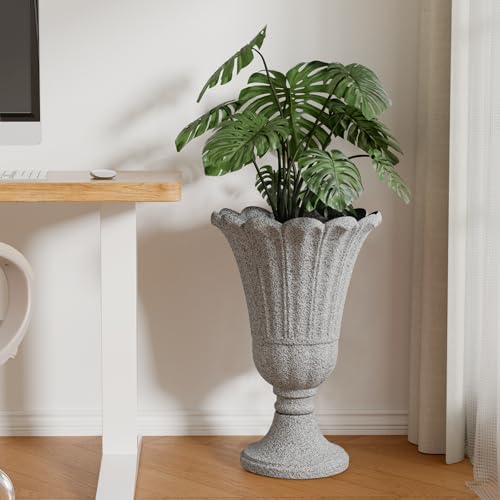 24"Tall Urn Planters for Outdoor Plants, Urns and Pedestal Set of 2 - color: Light Grey-sandblasting