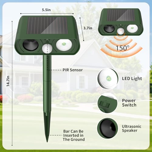 Solar Ultrasonic Animal Repellent, Deer Repellent Devices Waterproof, Cat Repellent Outdoor with Motion Detection Squirrel Skunk Rabbit Dog Raccoon Deterrents Animal Repeller for Yard, 1 Pack, Green - size: 1 Pack