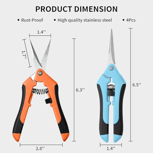 4 Pack Garden Pruning Shears, Stainless Steel Shears, Gardening Shears Scissors Pruning Shears for Gardening Tools (2pcs Blue+2pcs Orange) - color: Orange Blue