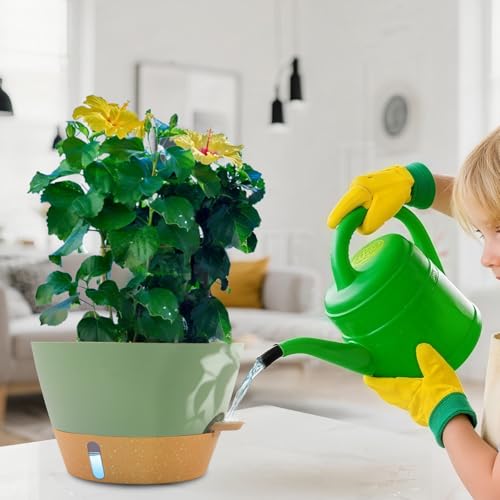 12 Inch Self Watering Pot with Visual Water Window, Drainage Holes & Watering Lip, Set of 2 Large Plastic Planters for Indoor Outdoor Plants, Modern Decorative Flower Pot (Green) - color: Green, size: 12 Inch-Set of 2