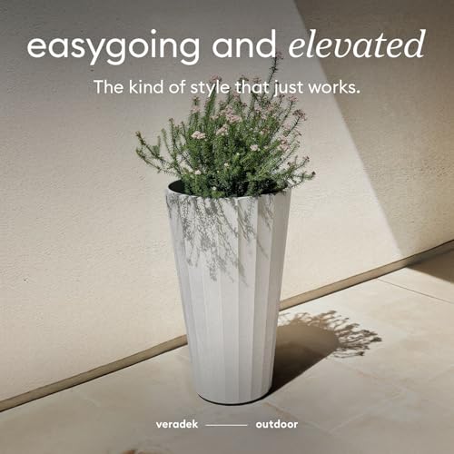 Veradek Column Series Tall Planter - Tapered Outdoor Planter with Shelf - color: White, style: Wide Groove