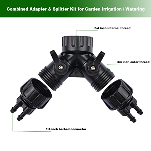 1/4 Inch Drip Irrigation Tubing Faucet Connector 2 Way Y Splitter - size: 3/4" to 1/4" Y Hose Splitter