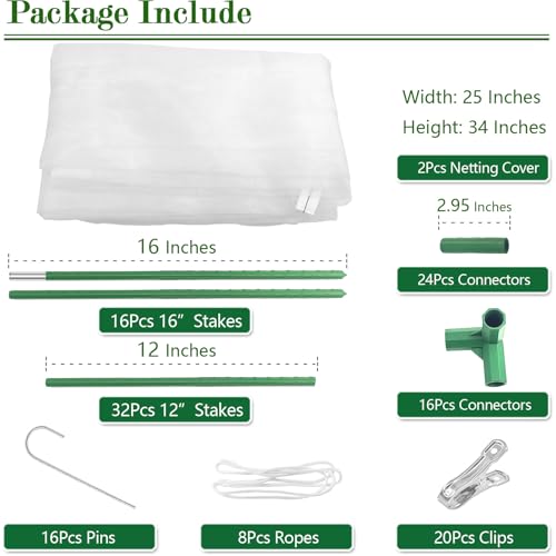 2 Sets 25"x25"x34" Ultra Fine Mesh Garden Netting with Frame Insect Barrier - size: 25x25x34"
