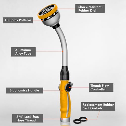 RESTMO Watering Wand Heavy Duty, 15-Inch Long Hose Nozzle Sprayer - color: Yellow