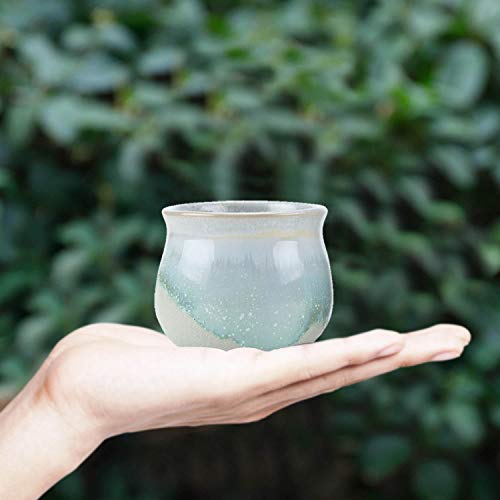T4U Small Ceramic Succulent Planter Pots with Bamboo Tray Set of 6, Sagging Glazed Porcelain Handicraft as Gift for Mom Sister Aunt Best for Home Office Restaurant Table Desk Window Sill Decoration